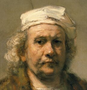 Detailed view of 'Self Portrait' c.1665 by REMBRANDT, VAN RIJN
